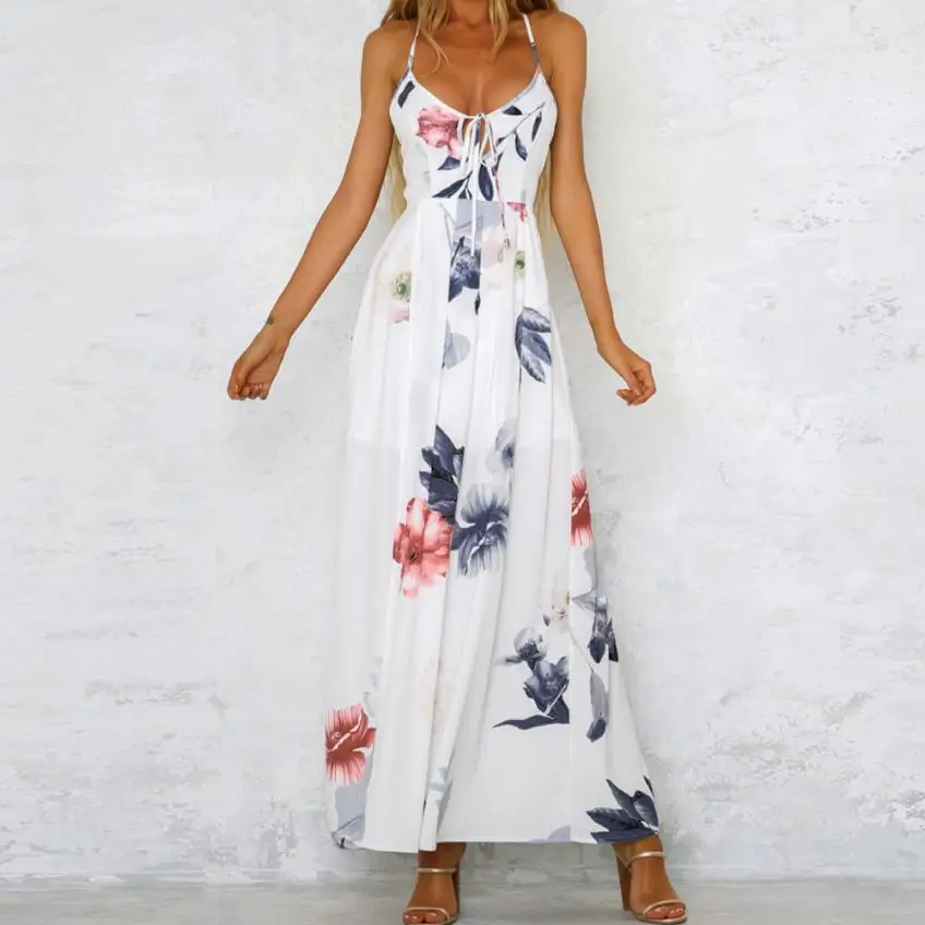 Прямая поставка женское платье с открытой спиной в стиле бохо длинное без
