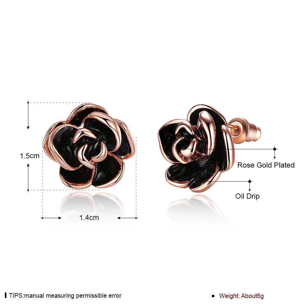 INALIS Винтаж black rose цветок со стразами серьги из розового золота Цвет для Для