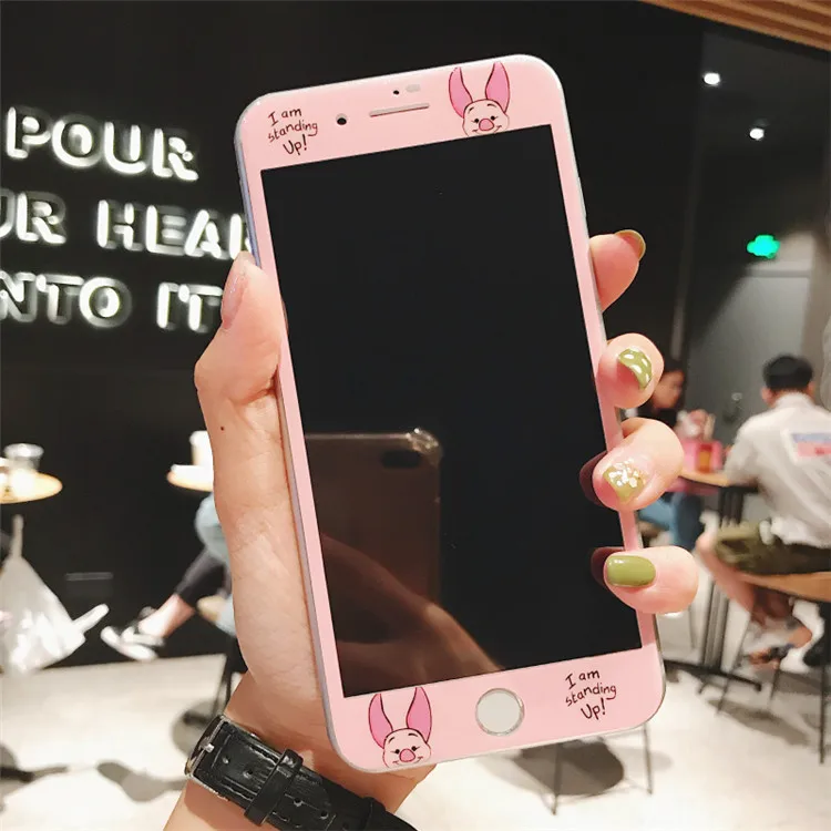 only Flim Чехол для iPhone XS max XR X 3D милый пух и пленка для экрана из закаленного стекла, поросенок Винни чехол для iPhone 8 8 plus 7 7 p 6 S 6SP - Цвет: only Flim