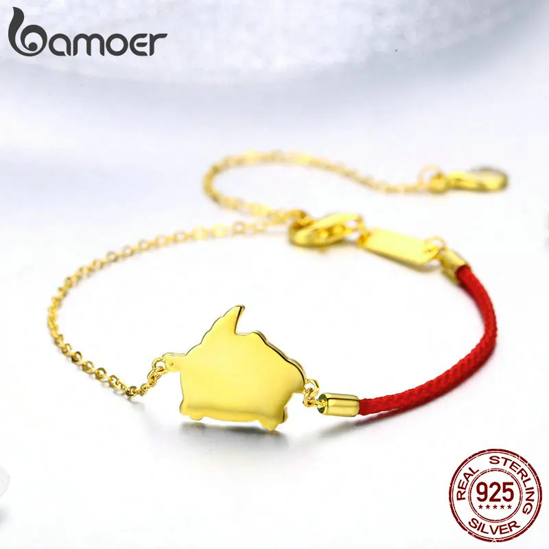 Коллекция BAMOER Pig, 925 пробы, серебряная, розовая, свинья, красная веревка, женские браслеты на цепочке, серебряные ювелирные изделия BSB008