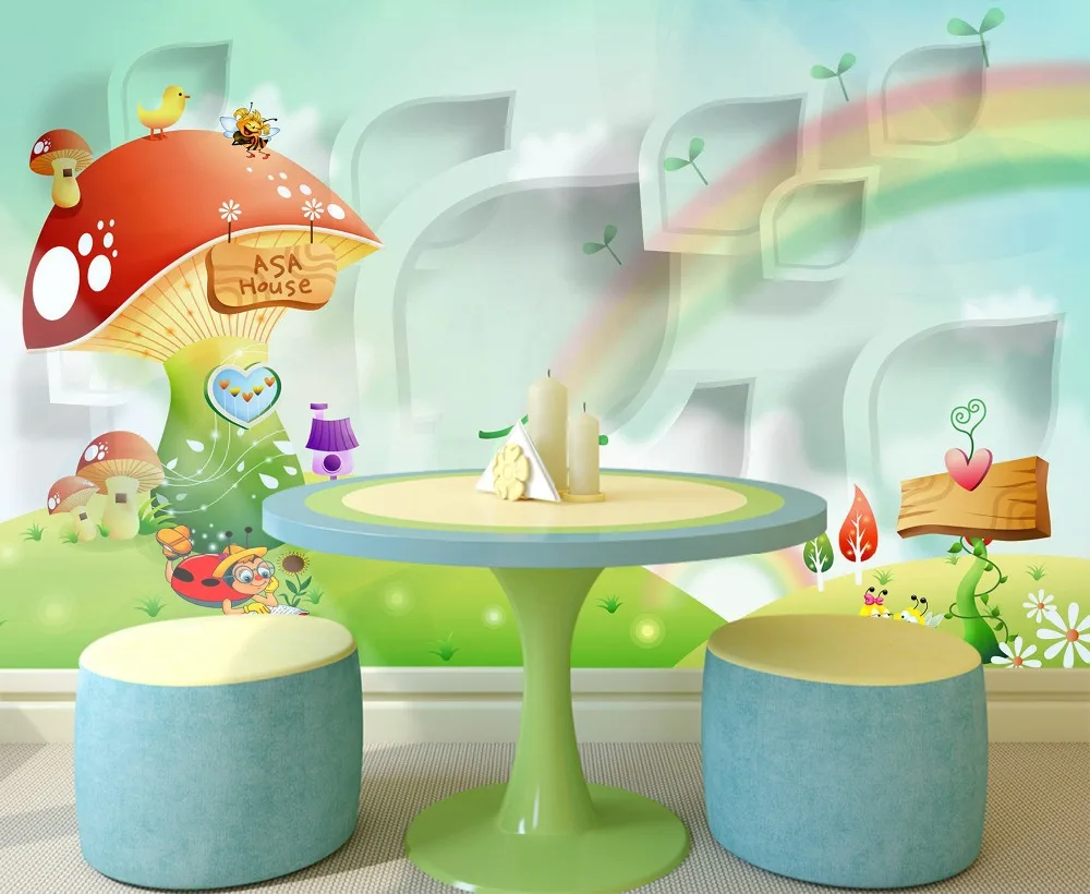 

[Self-Adhesive] 3D Rainbow Mushroom House Cartoon Child 22 Wall Paper mural Wall Print Decal Wall Murals