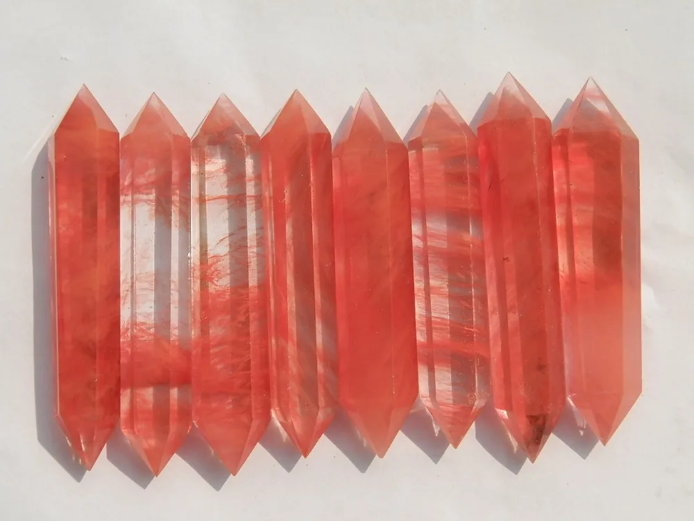 8 red SMELT QUARTZ CRYSTAL WAND POINT HEALING