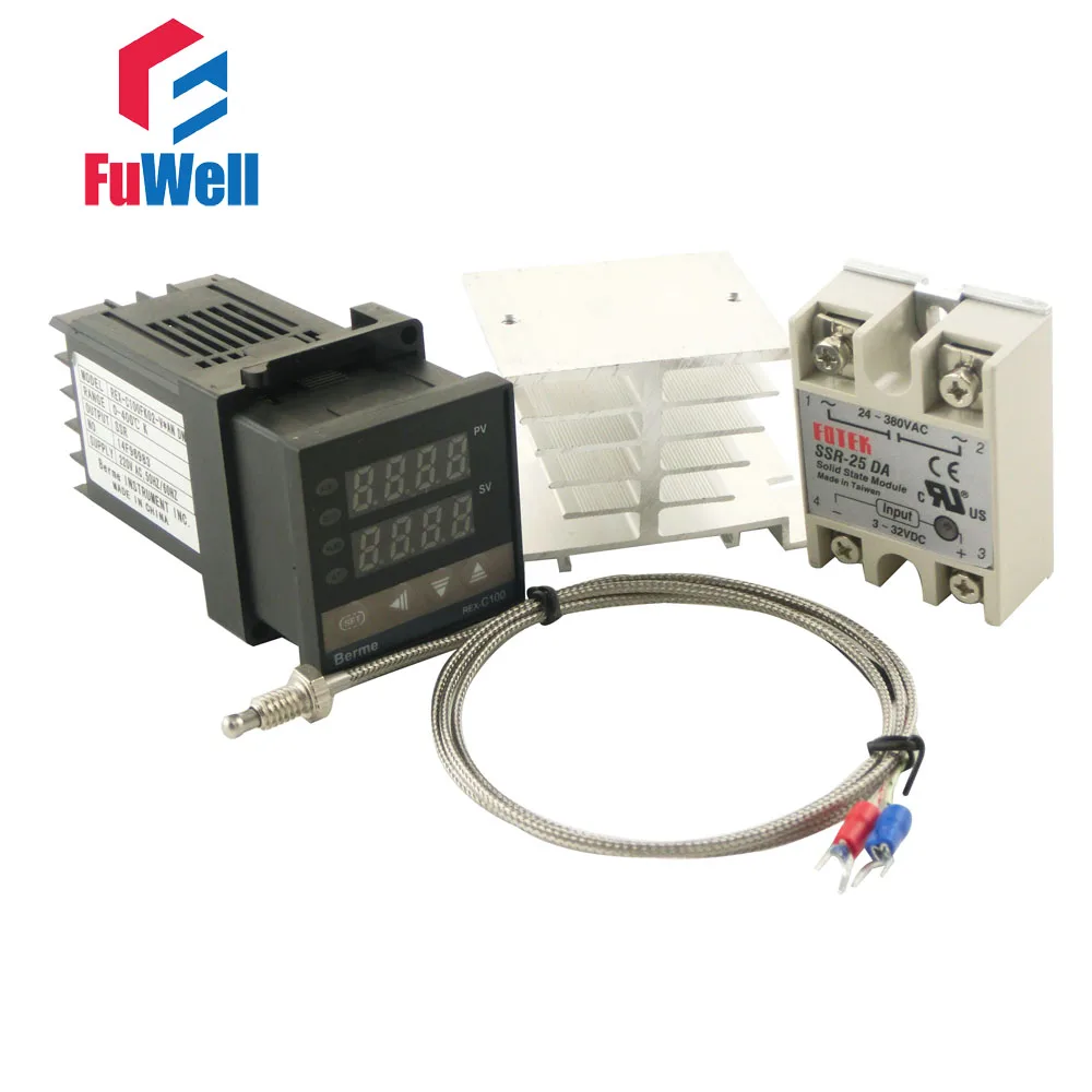 Короткая версия 86x48x48 мм) REX-C100FK02-V* PID регулятор температуры+ твердотельное реле и термопара типа K+ радиатор - Габаритные размеры: 25DA SET