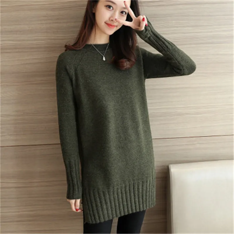 Весенний Новый женский модный свитер с круглым вырезом осенний и зимний длинный