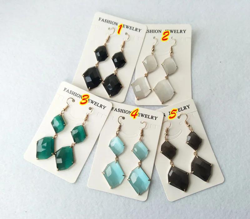 1 пара ромб Форма серьги с камнями-опалами Длинные висячие драгоценного камня