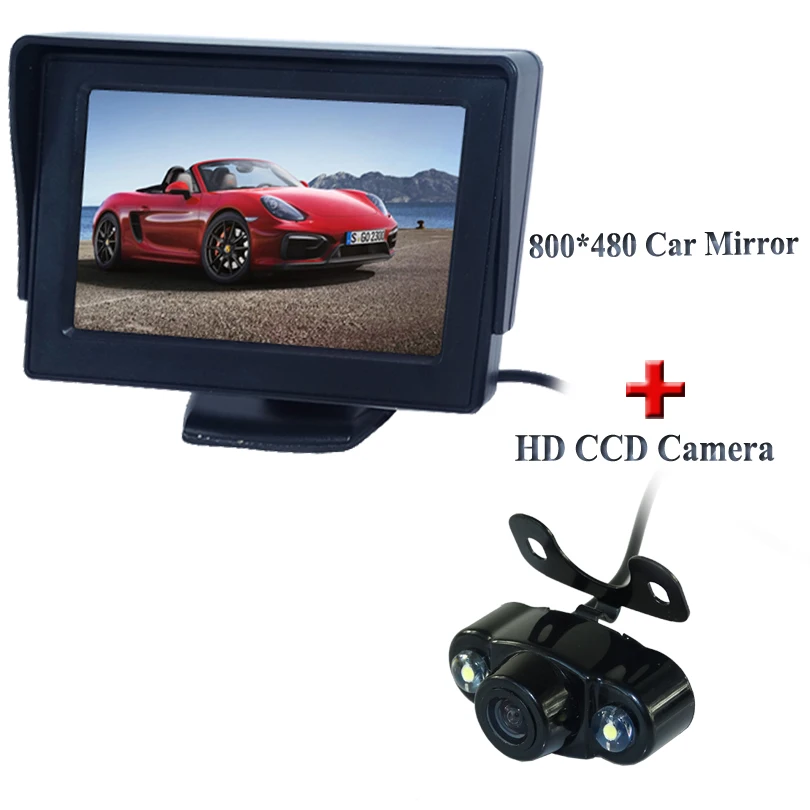 

4.3" HD 800*480 Car Mirror Monitor + 2 in 1 Car parking system HD CCD night vision car backup reversing car rear view camera