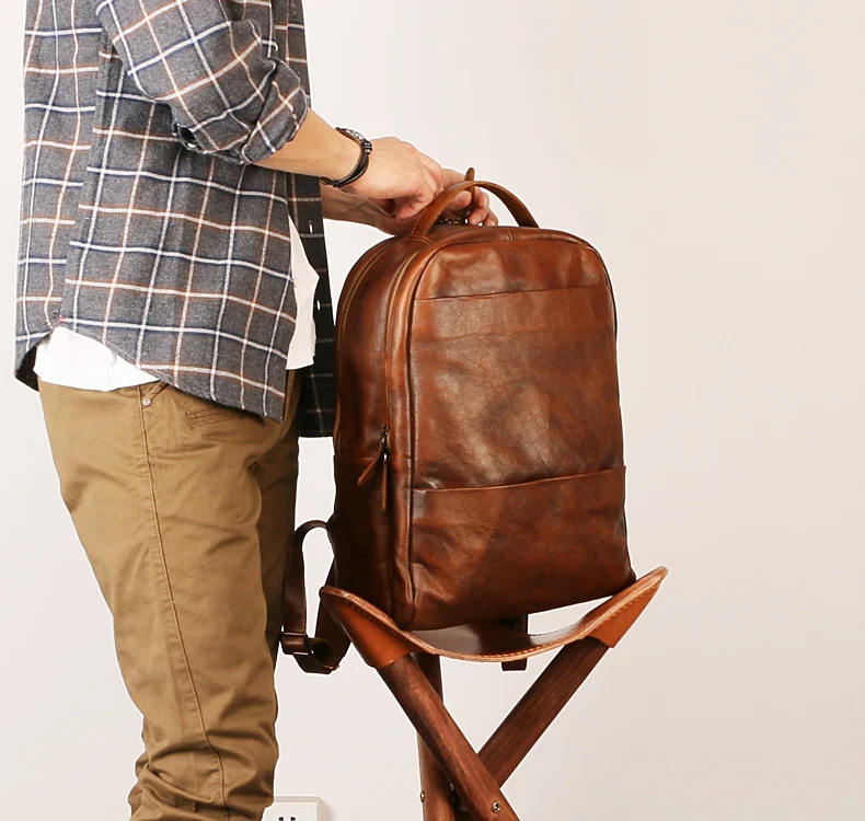 Мужской рюкзак из натуральной кожи сумка для ноутбука профессиональная деловая