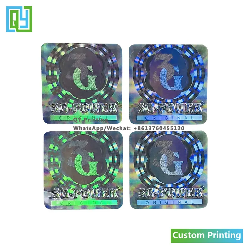 10000pcs 20x20mm free shipping custom Silver foil 3D hologram stickers text embossing labels laserable tamper evident holo label