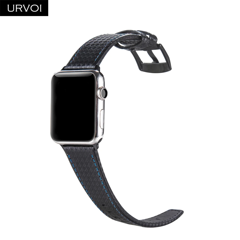 URVOI углеродное волокно узор кожаный ремешок для Apple Watch series 4 3 2 1 ремешок для iwatch Нержавеющая сталь Пряжка CFRP стиль