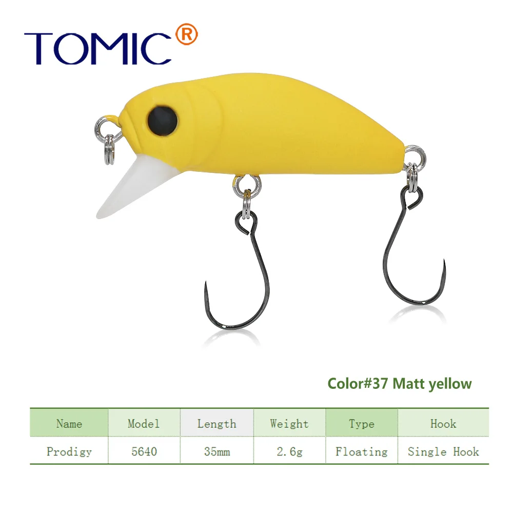 matt yellow Tomic сверхлегкие рыболовные приманки 35 мм матовые цвета жесткая приманка, воблер с одним крюком приманка для форели - Цвет: matt yellow