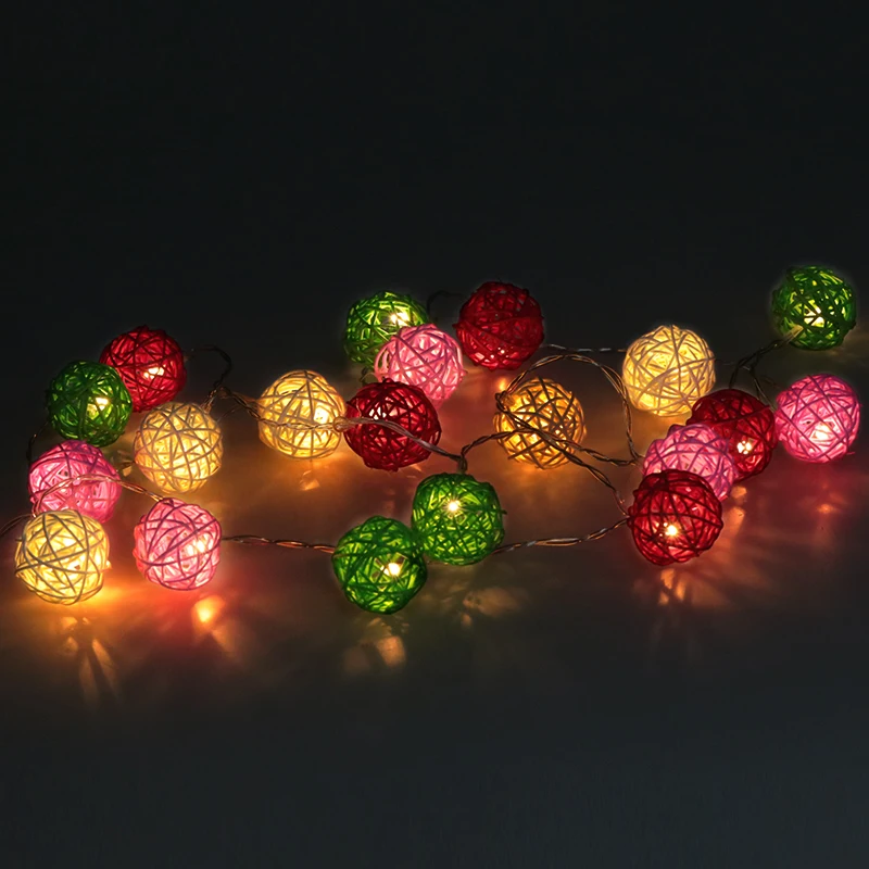 10LED 1 м 20LED 2 м ротанговый шар сказочная гирлянда декоративные огни теплый белый Рождественский свет для украшения свадебной вечеринки