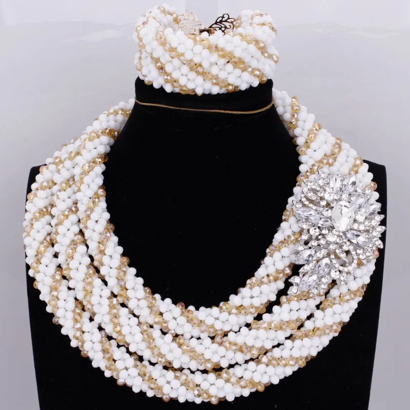 Наборы ювелирных изделий Африканский белый золотой 3 слоя ожерелье набор браслет
