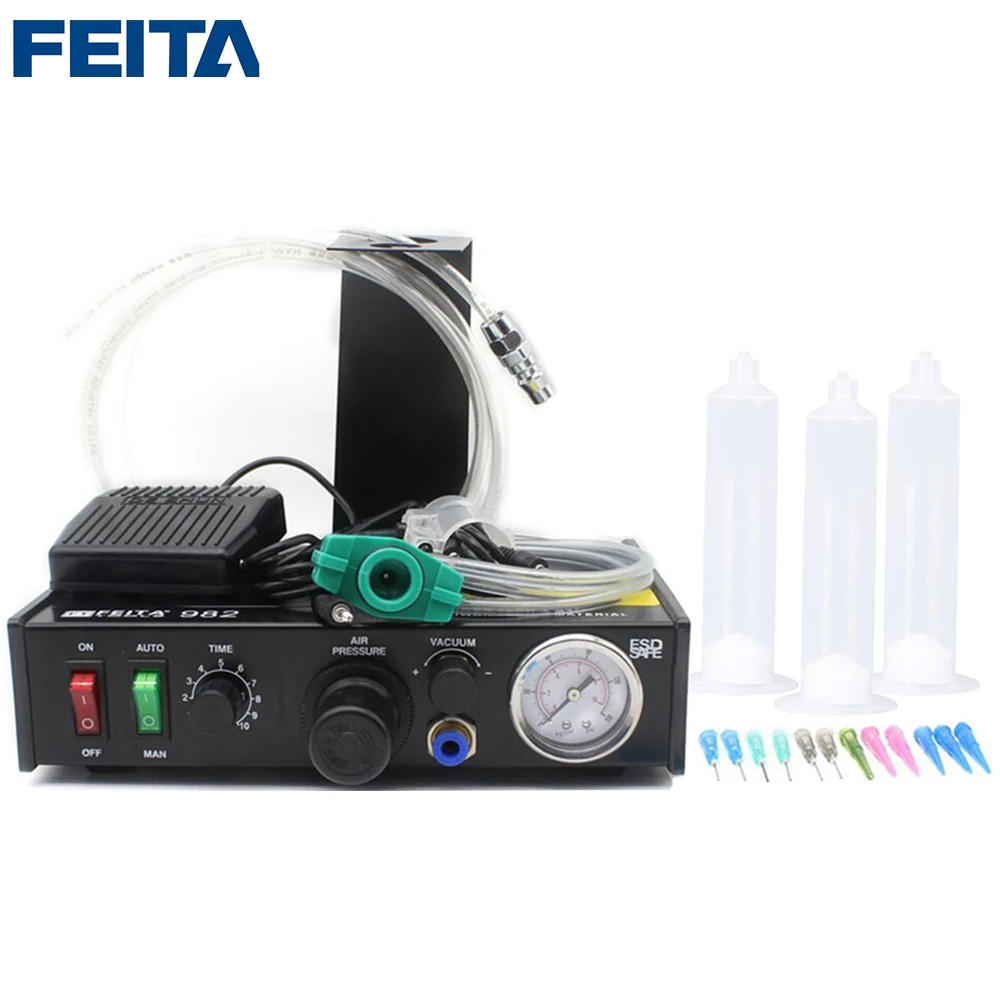 

FEITA 982 Semi-auto LCD Glue Filling Machine Fluid Dripping Dispenser Desktop Semi-automatic Epoxy Resin Glue Dispensing Machine