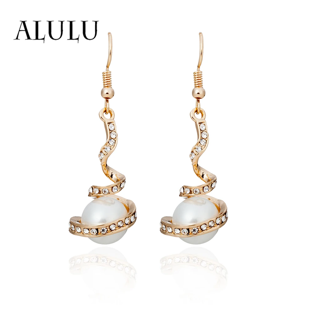 ALULU романтические жемчужные Женские Висячие серьги Стразы спиральные висячие с