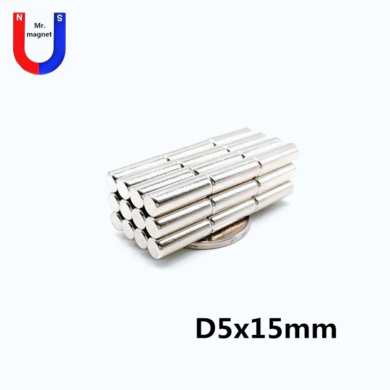 

500pcs 5x15 permanent magnet 5*15 super strong small round rare earth magnets 5x15 mm Bright silver NdFeB neodymium magnet N35