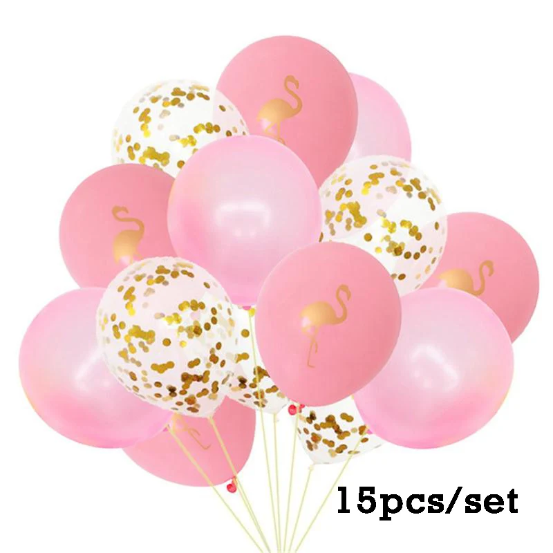 15pcs mix Гавайские вечерние Фламинго конфетти оформление латексными воздушными шариками баннер Pull Flag ананас Лето день рождения - Цвет: 15pcs mix