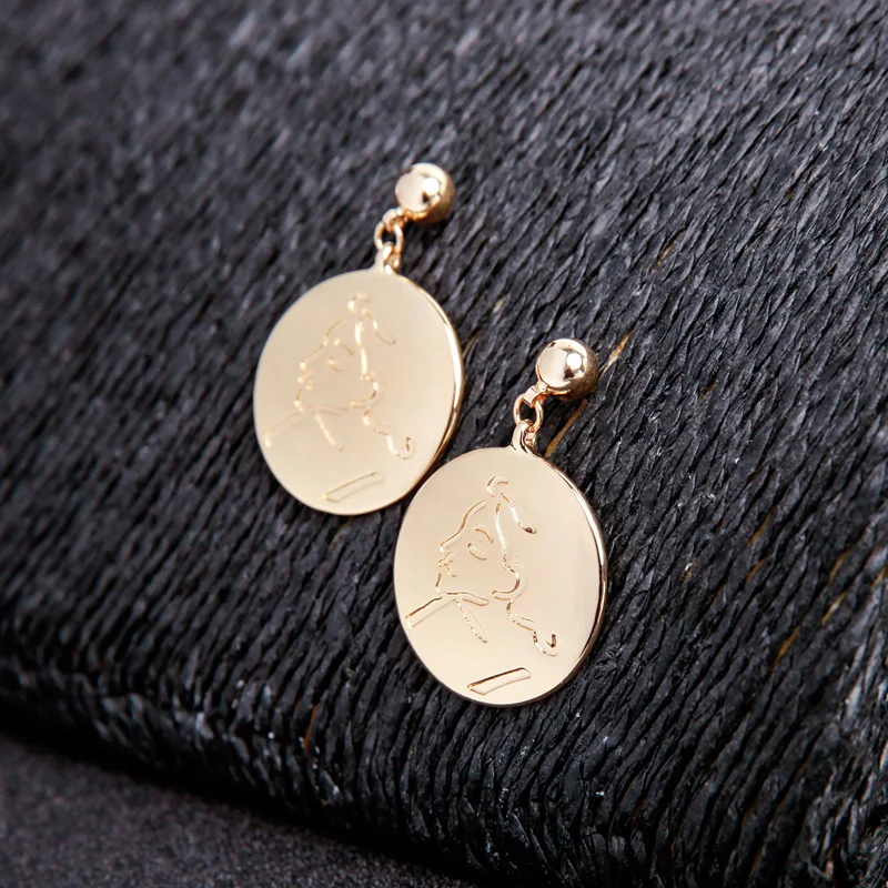 Simple Style Design Women Drop Earrings Geometric Character Round Alloy Pendant Fashion Jewelry | Украшения и аксессуары