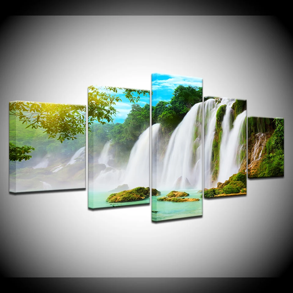 

Waterfall Wall Stickers 5 piece Wallpapers modern Modular Poster art Canvas painting for Living Room Home Decor