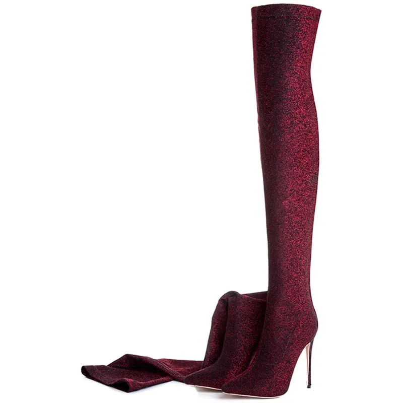 Пикантные Женские Сапоги выше колена на тонком каблуке 12 см в байкерском стиле