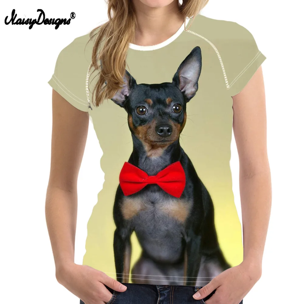 Женская миниатюрная футболка noisydesign с принтом Pinscher Подростковая забавным