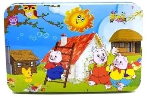 3Pigs-100pcs Монтессори деревянная настольная игра-головоломка штук с металлической коробкой 60/100/200 шт. Juguetes IQ образования детей 3 лет с принтом Бэтмена из мультфильма животное - Цвет: 3Pigs-100pcs