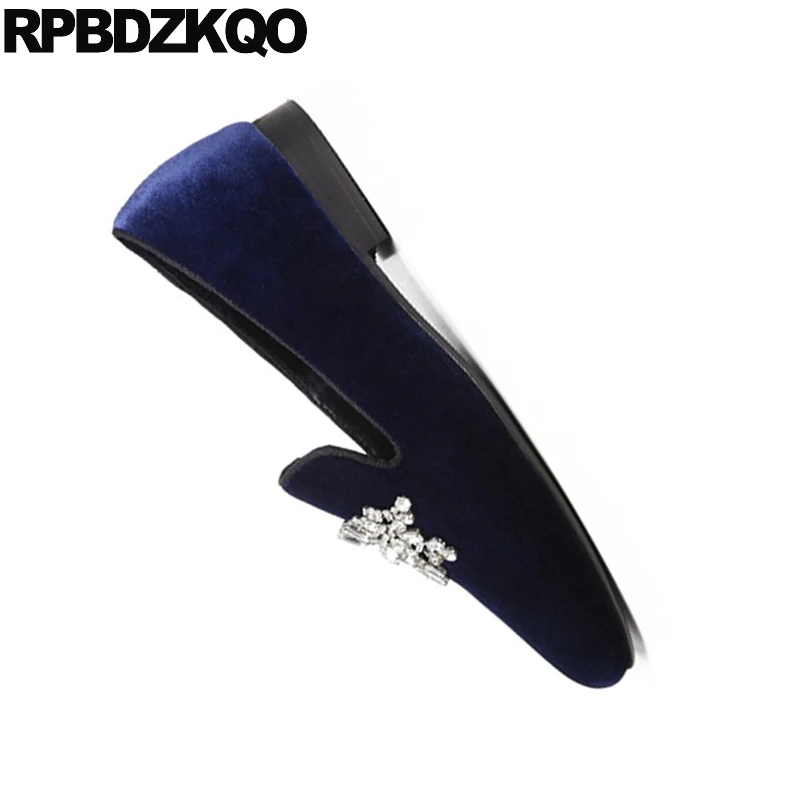 Spring 11 Blue Runway European Loafers Velvet Casual Shoes Men Large Size Slip On Rhinestone Luxury Smoking Slippers 47 Brand | Обувь