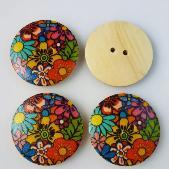 20 шт. 30 мм Цвет Цветок картина деревянный с 2 отверстиями Кнопки пальто сапоги