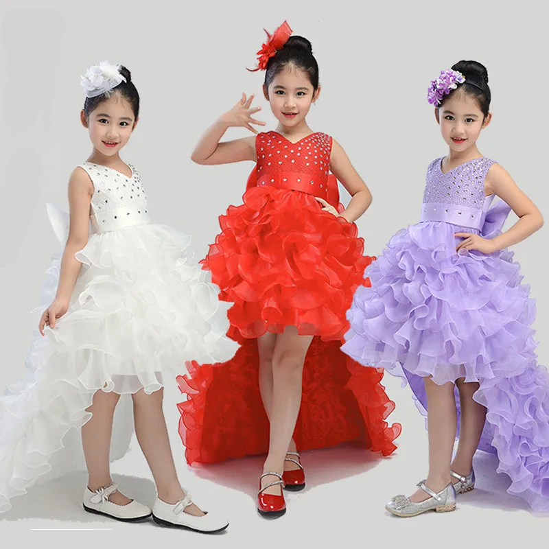 Ball Gown Glitz Trailing Tiers Puffy Fancy Flower Girls Party Ceremony Dresses Kids Baby Dovetail Clothes Carnival Costume | Детская