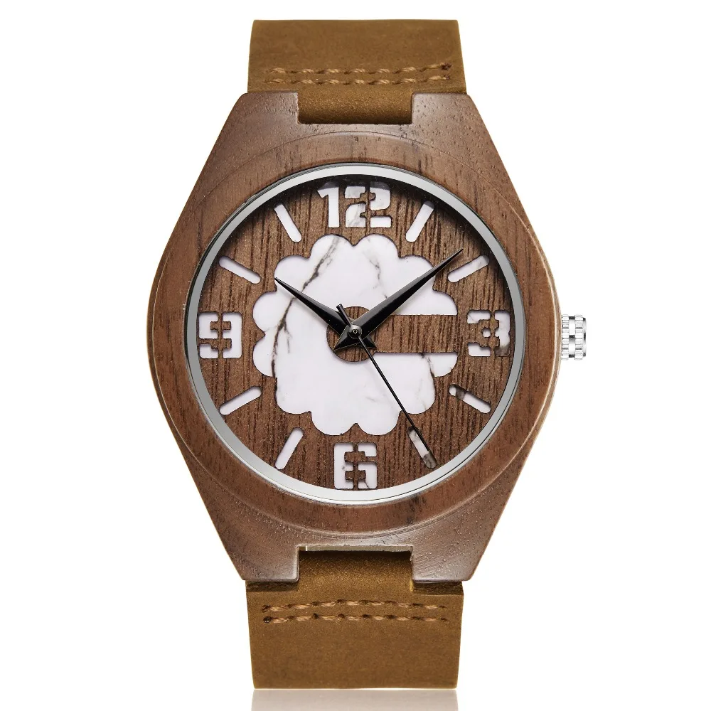 

Top Brand Wooden Watch Men erkek kol saati Casual Stylish Wood Timepieces Leather Strap Wood Exquisite Carving Dial Quartz Watch