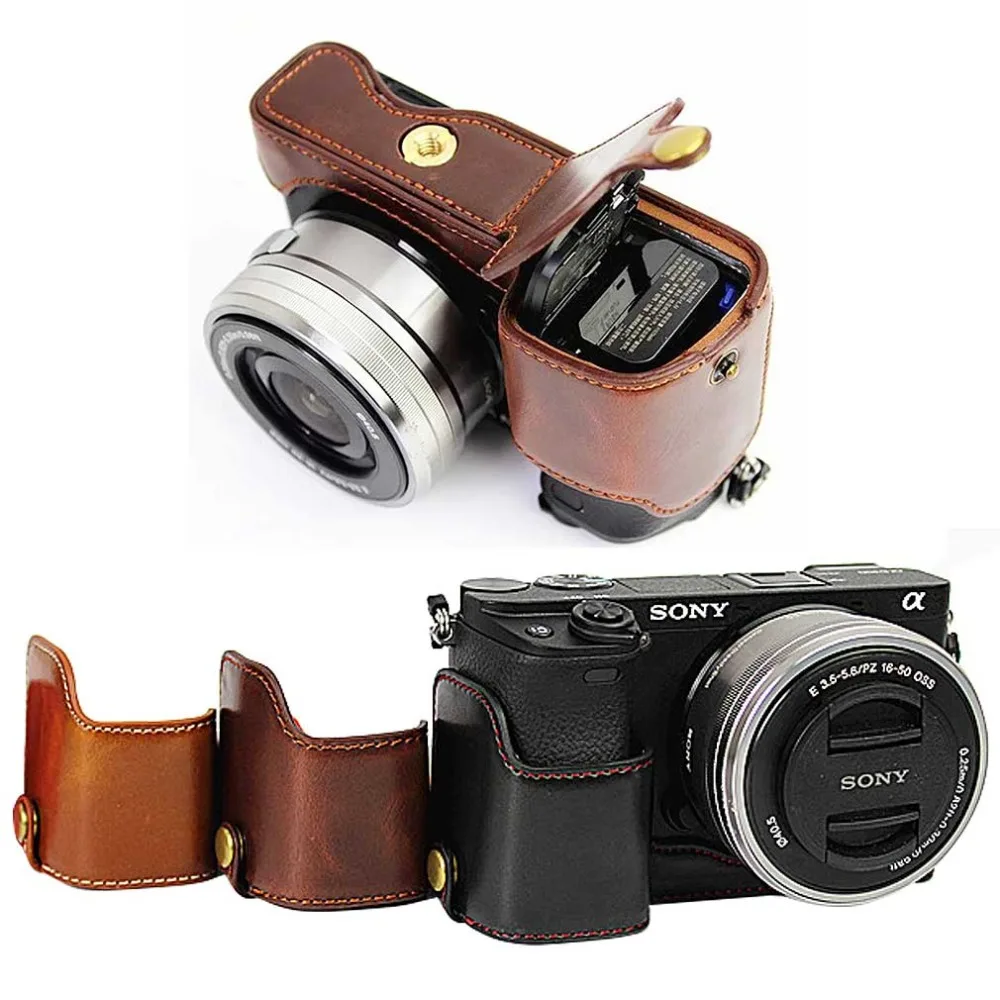 Половина тела из искусственной кожи чехол для камеры Сумка для sony A6400 A6300 ILCE-6400 крышка с отверстием батареи