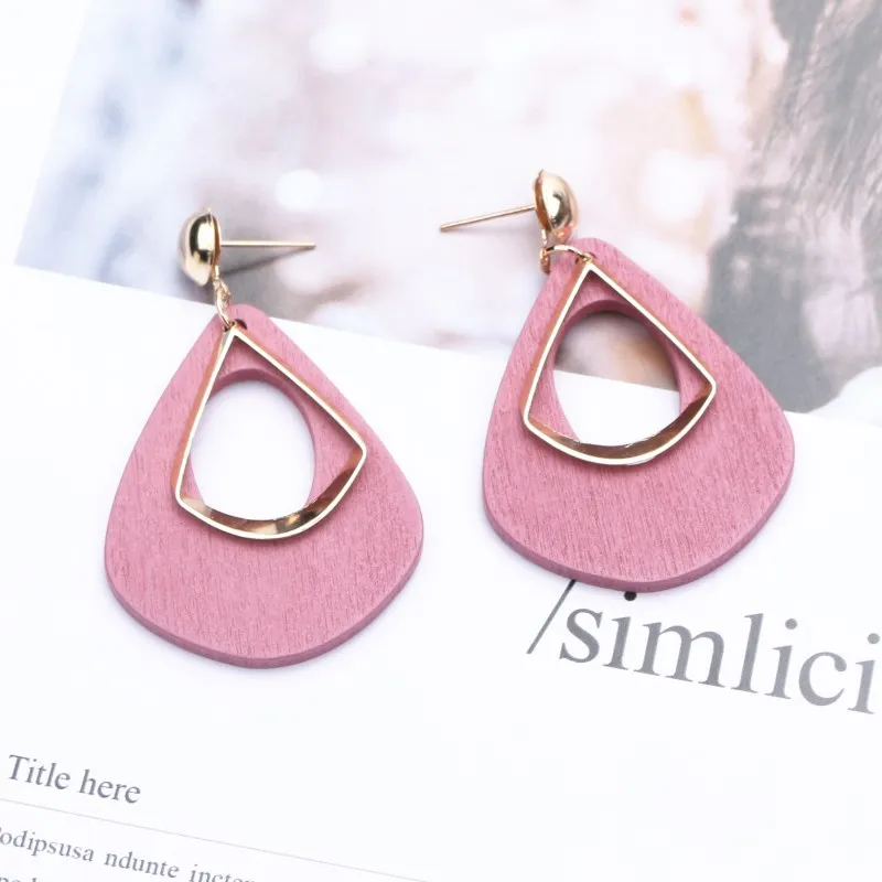 152 Pink EK115 корейский стиль модные деревянные висячие серьги для женщин Brincos Висячие Серьги Ретро Геометрические ювелирные изделия массивные вечерние подарки - Окраска металла: 152 Pink