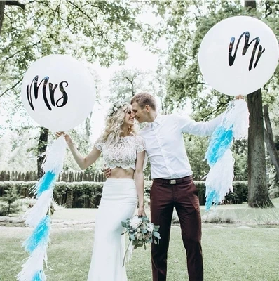 

1pc 36inch Mr Mrs Print White Latex Balloons for Wedding Party,Bridal, Bride to be, Engaged party Air Globos Party Supplies