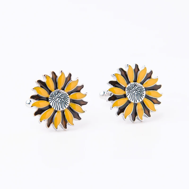 

Trendy Enamel Sun Flower Cufflinks Novelty Yellow Bee Cuff Link For Wedding Summer Party Special Gift Jewelry