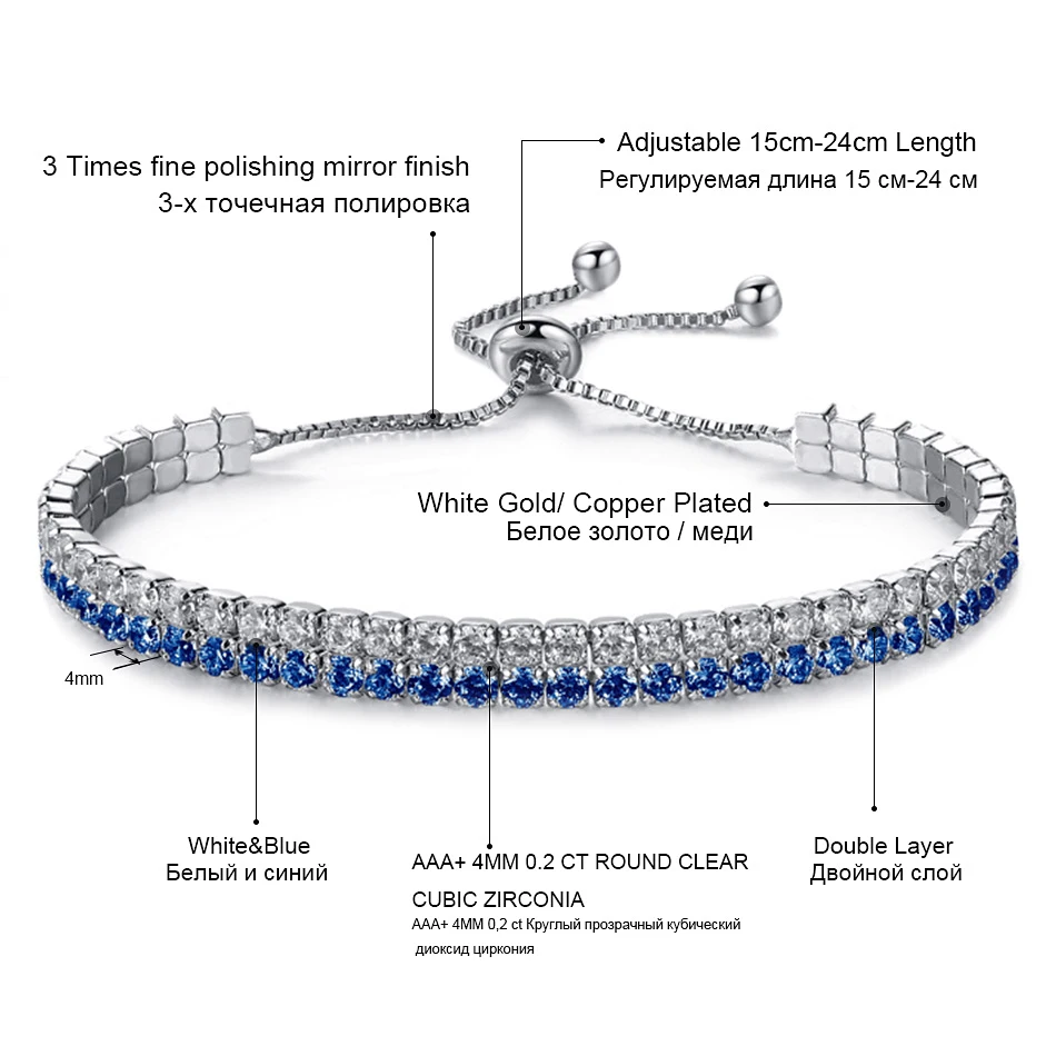 Регулируемый Теннисный браслет модные ювелирные изделия очаровательные