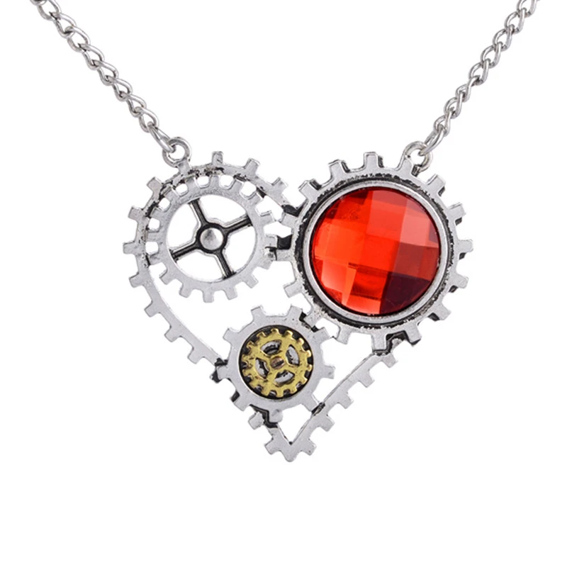 DoreenBeads мода стимпанк ожерелье цепь с металлическими звеньями античный бронзовый серебристый шестерни сердце кулон Панк ювелирные изделия серии, 1 шт