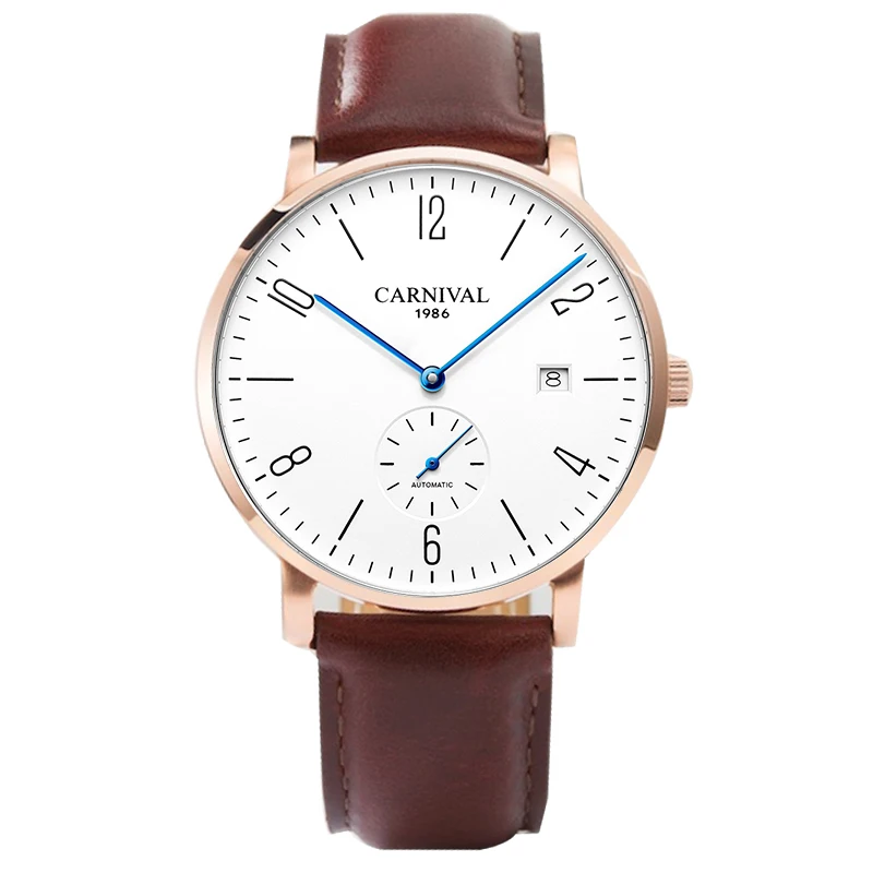 2018Carnival Ultra-thin Automatic Watch Men Simple Business Wristwatch Leather Fashion Casual Dive 30M Car Date Clock Male