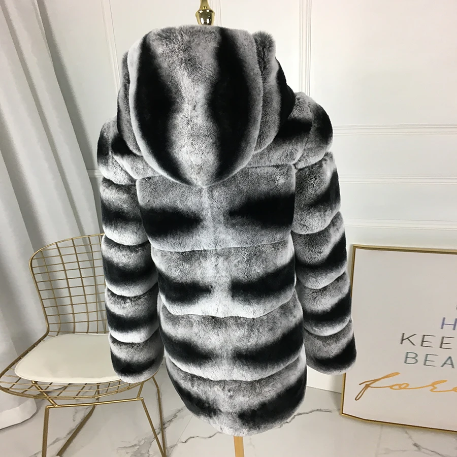 real rex rabbit fur coat short medium jacket warm for winter with fur hood