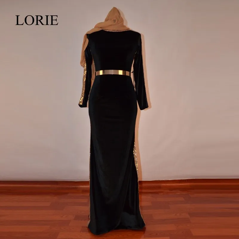 Мусульманские Черные Вечерние платья Русалка 2018 Лори абайя в Дубае золотые