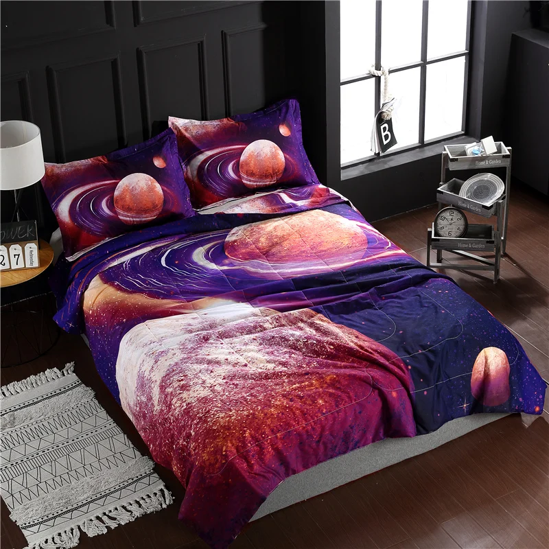 

Outer Space Stars Planet Quilted Comforter Set 200*230cm 230*230cm Thin Quilt with Pillowcase Modern Home Textiles
