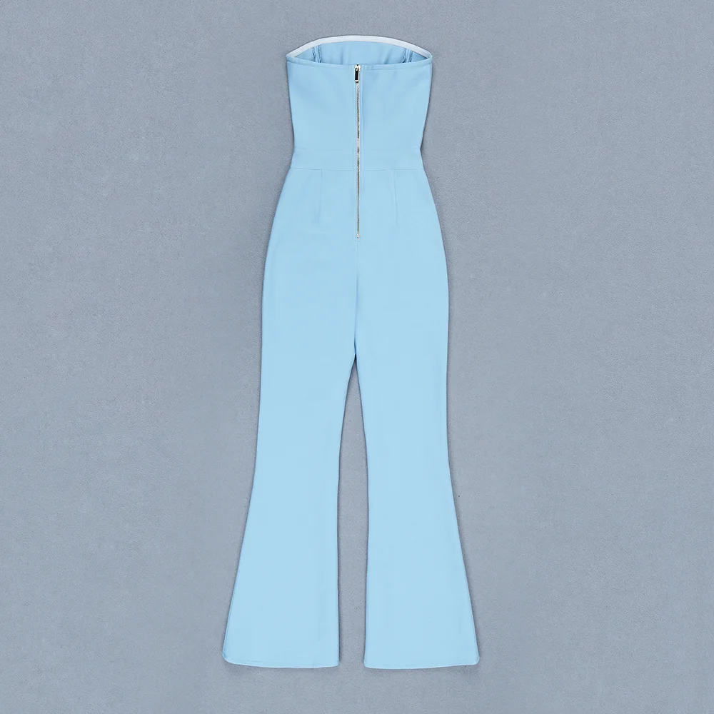 Женский Облегающий комбинезон светло голубой без бретелек|Женские комбинезоны| |