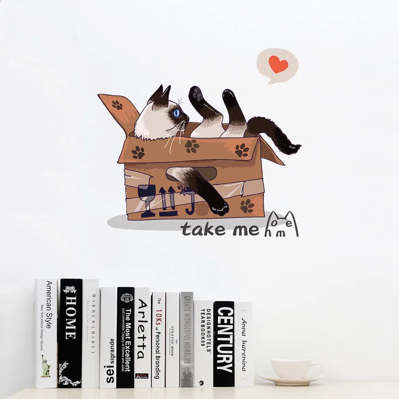 Симпатичная картонная Наклейка на стену с котом Take me для гостиной буфета