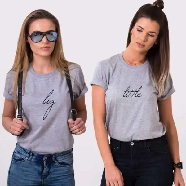 Футболка с надписью Big Little cursive подходящая для лучших друзей женские Забавные