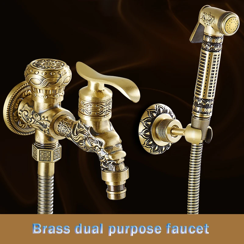 Uythner Antique Brass Dragon Style Wall Mounted Bathroom Bidet Faucet W/ Tap Mixer | Обустройство дома