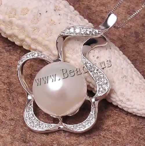 Free shipping!!!Freshwater Pearl Pendant Sexy Jewelry with 925 Sterling Silver Flower natural cubic zirconia white | Украшения и
