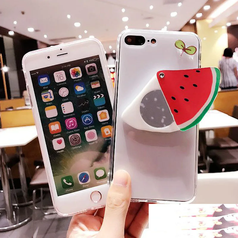 Summer Cute Fruits Phone Case For iPhone 6 6S 7 8 Plus 3D Lemon Grapefruit Mirror Watermelon Protective Soft Mobile Cover | Мобильные