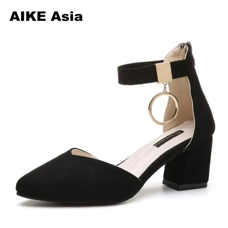 Women Pumps Sexy High Heels Summer Suede Ladies Thick Heel Ankle Strap Open Toe Peep Gladiator Sandals Metal Decoration | Обувь
