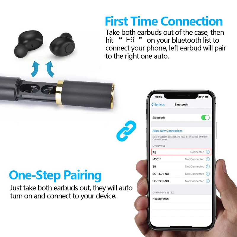 F9 TWS Bluetooth 5 0 наушники вкладыши Беспроводные свободные спортивные для телефона с