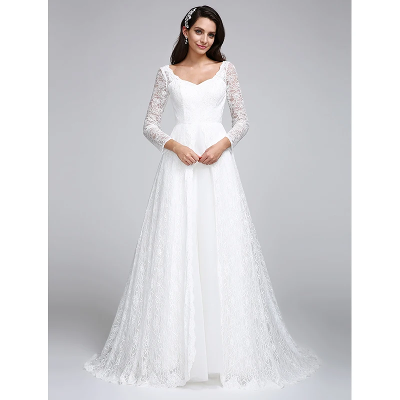 LAN TING BRIDE А-силуэт v-образный вырез свадебное платье со шлейфом средней длины