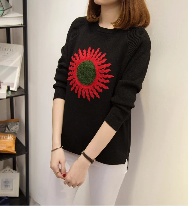 CHUNLI Large size Women Casual O-Neck Pullover Spring Autumn Winter Female Sweater Plus Size Fashion Floral Embroidery sweater | Женская