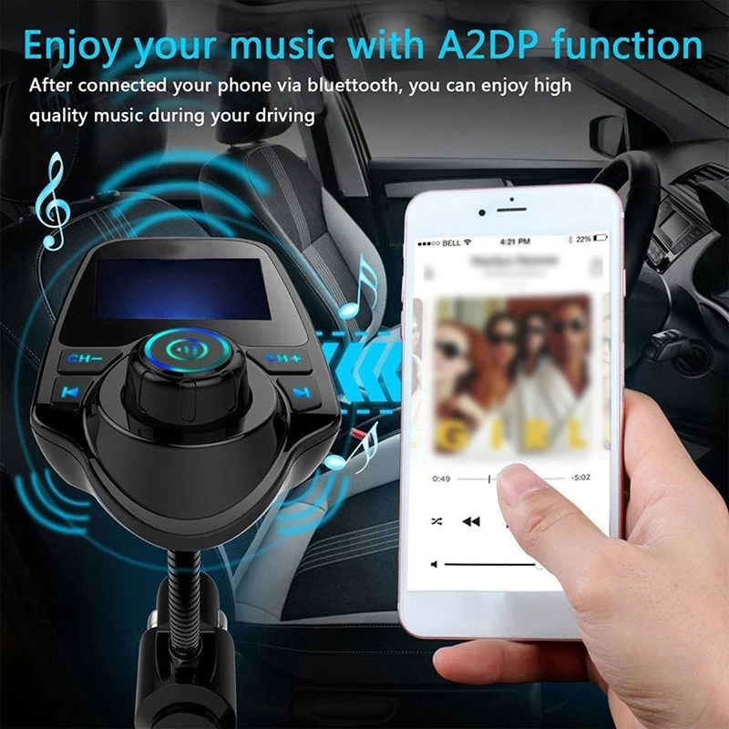 Беспроводной Bluetooth fm-передатчик для зарядки автомобиля mp3-плеер ЖК-дисплей Автомобильная Поддержка TF карта Aux Play